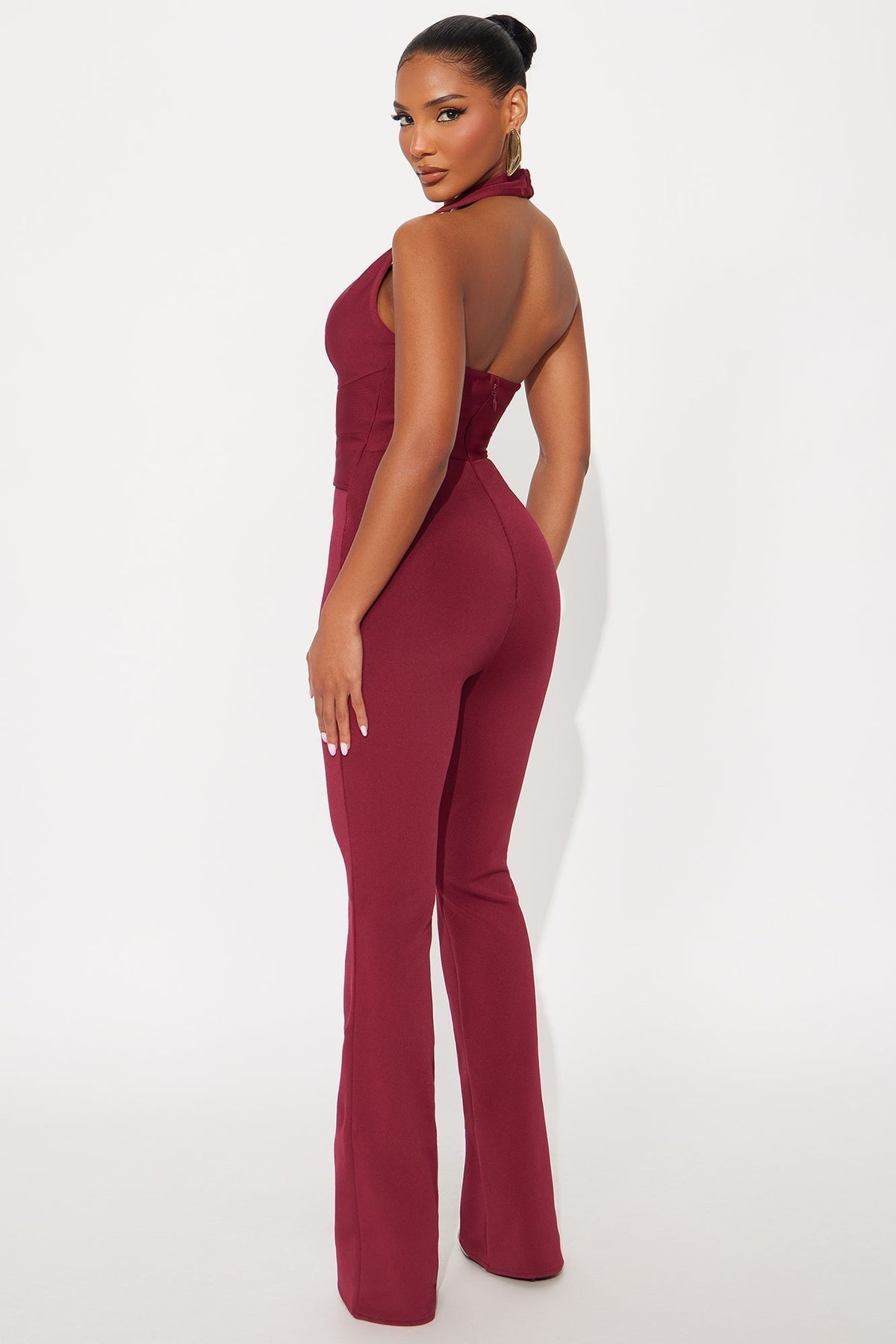 Aurora Bandage Halter Jumpsuit - Burgundy