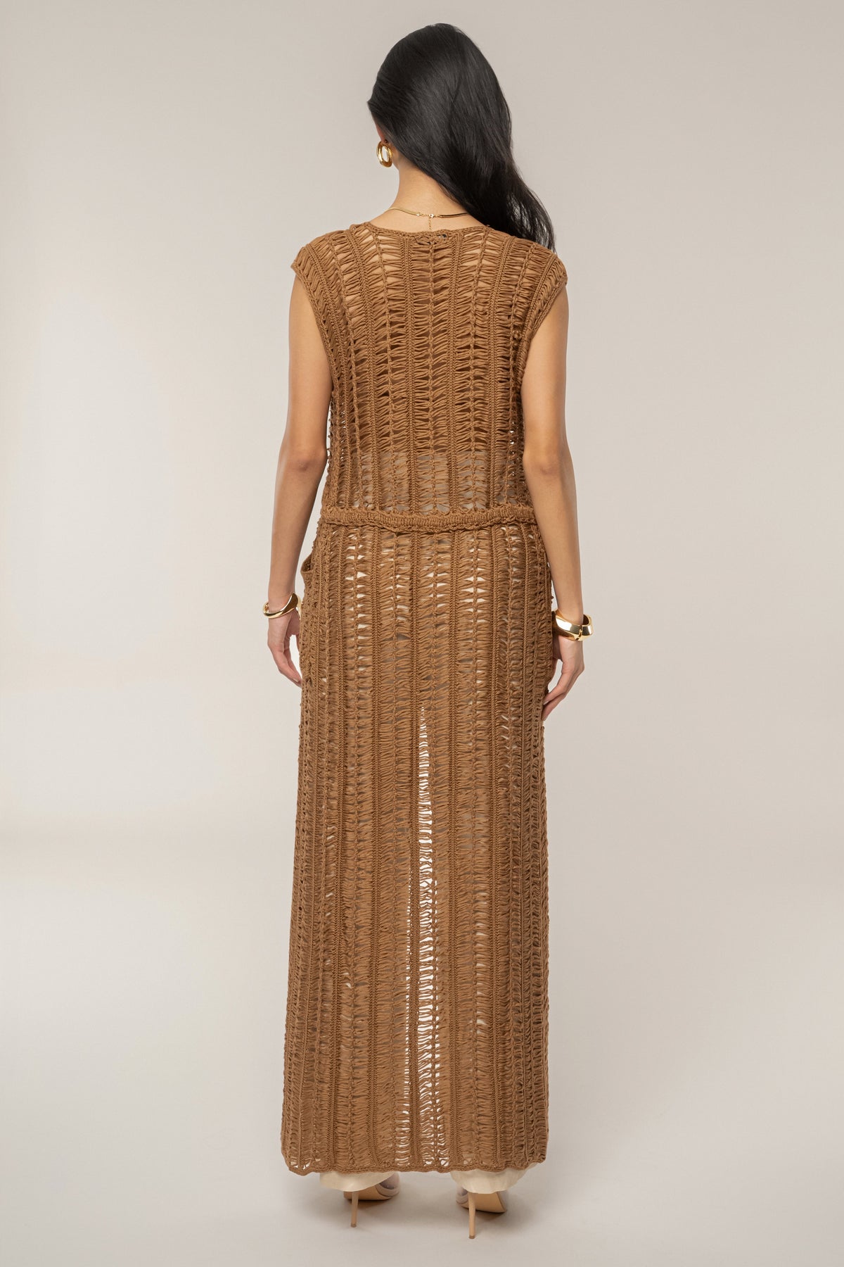 Taupe Marcelle Crochet Maxi Dress