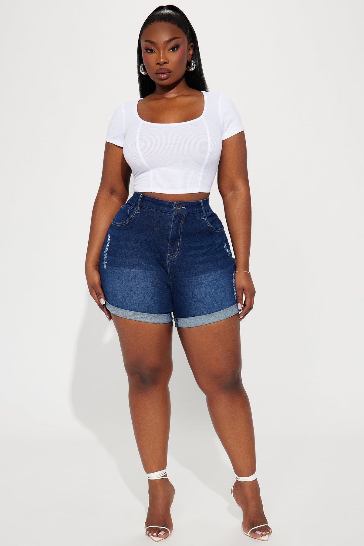 Heaven Sent Cuffed Denim Mom Shorts - Dark Wash