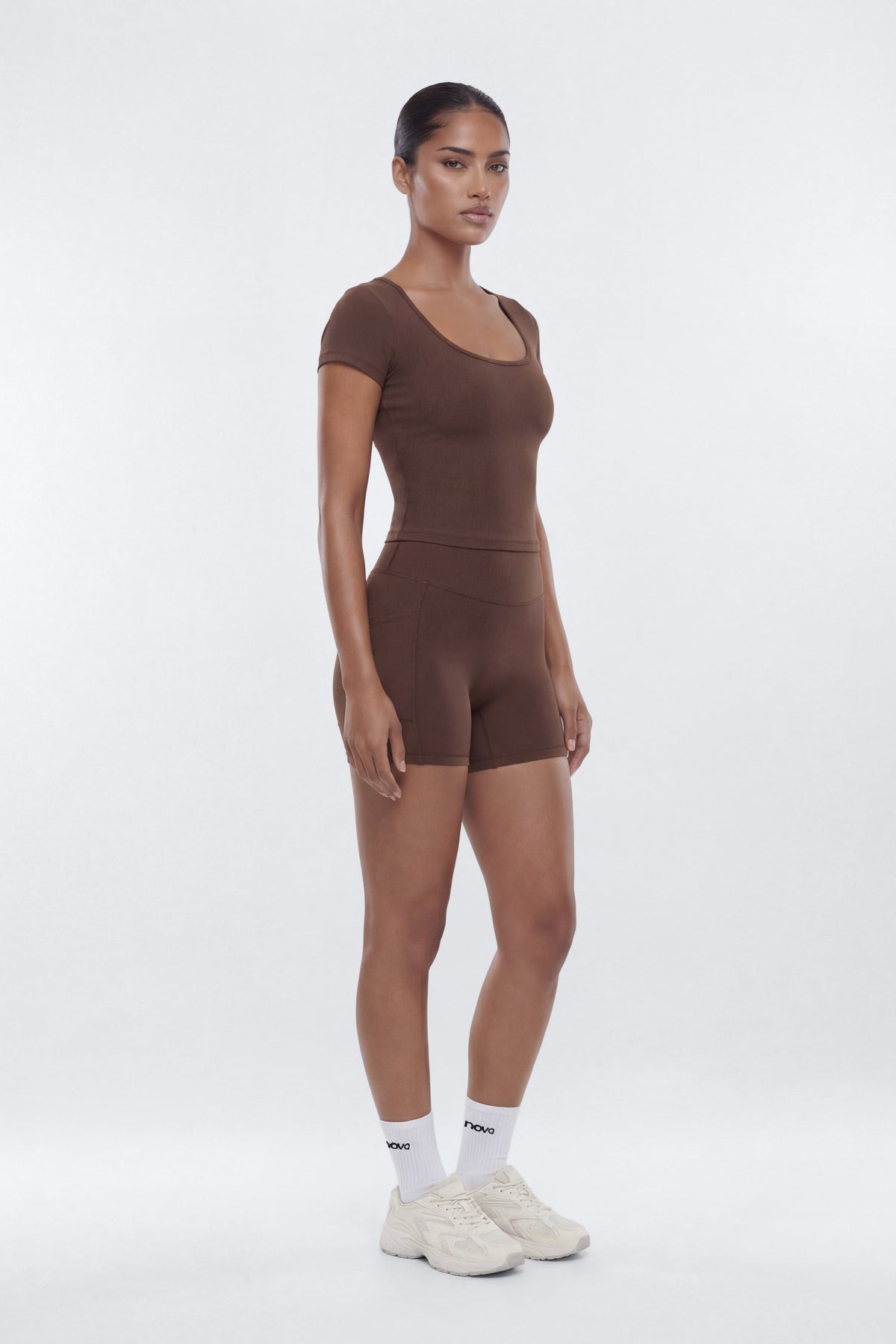 CloudForm™ High Waist 5″ Side Pocket Biker Short - Brown