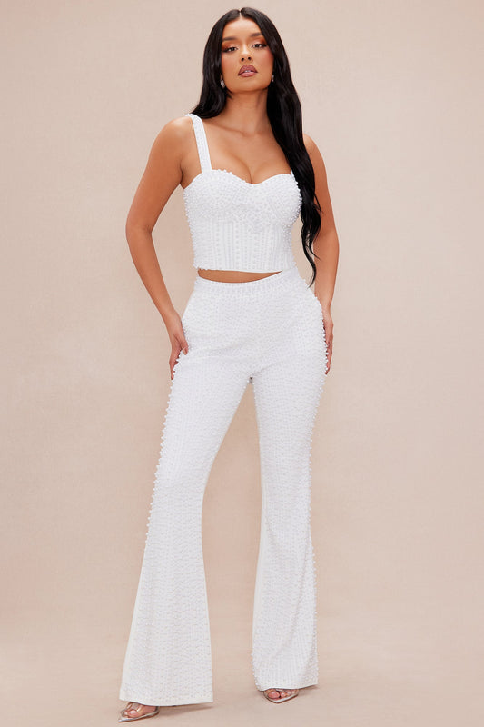 Luxorious Life Pearl Flare Pant - White