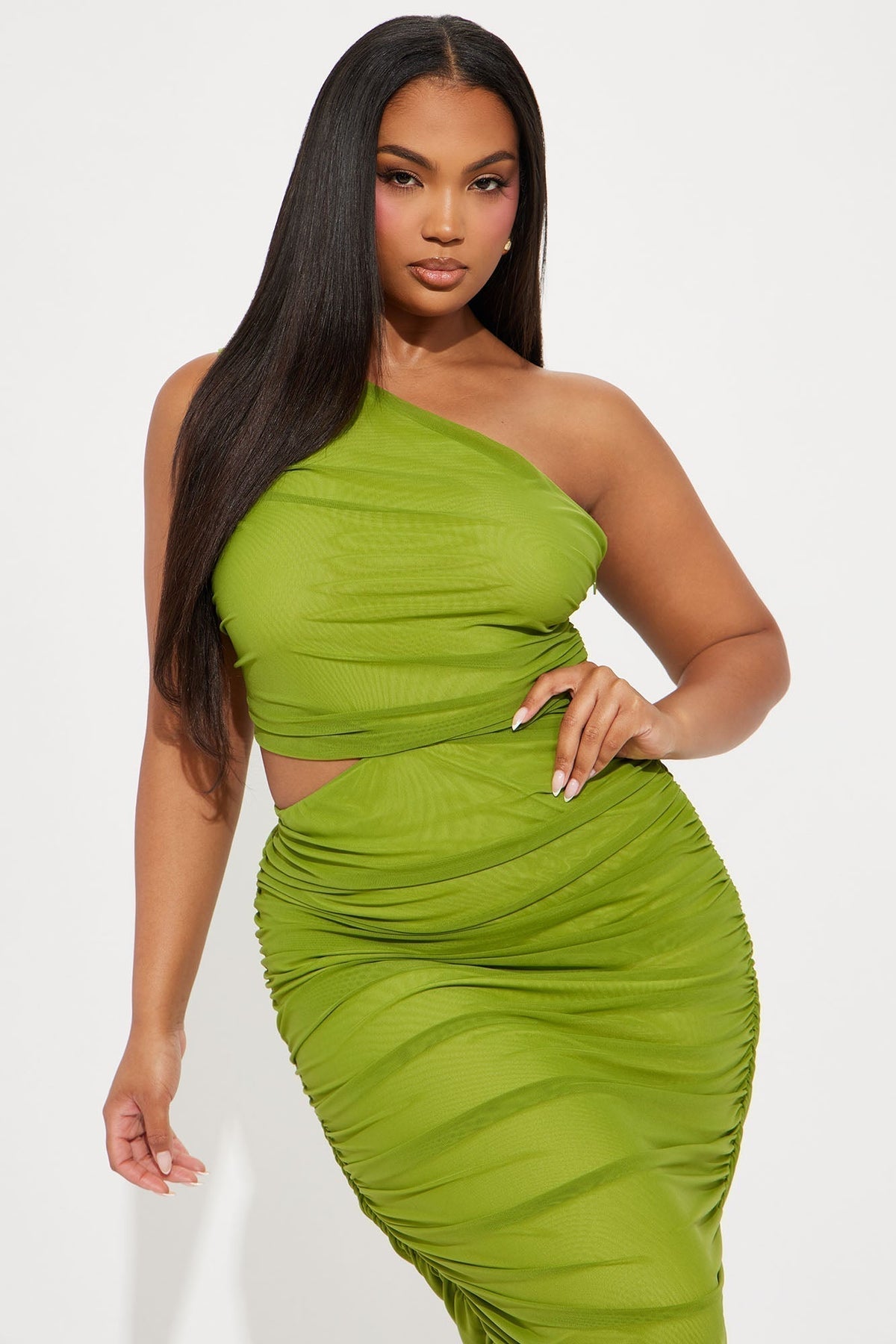 Dinner In Venice Ruched Midi Dress - Green