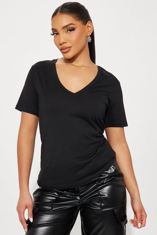 Ava V-Neck Tee - Black