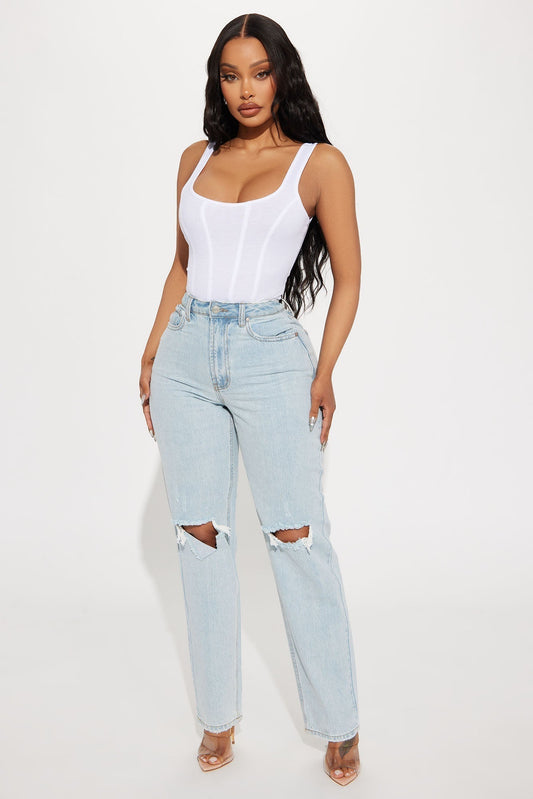 Calling It Ripped Straight Leg Jeans - Light Wash