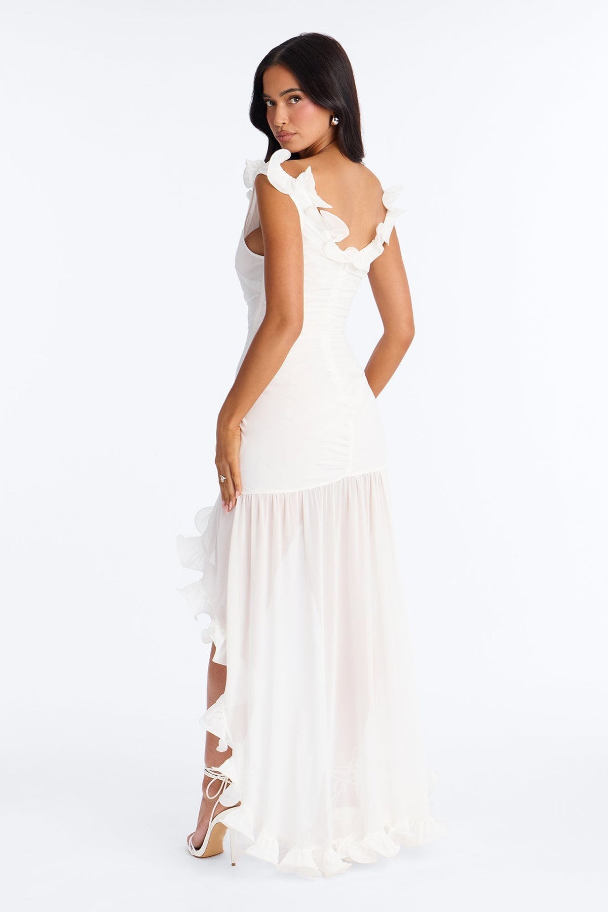 Spring Breeze Ruffle Chiffon High Low Dress - White