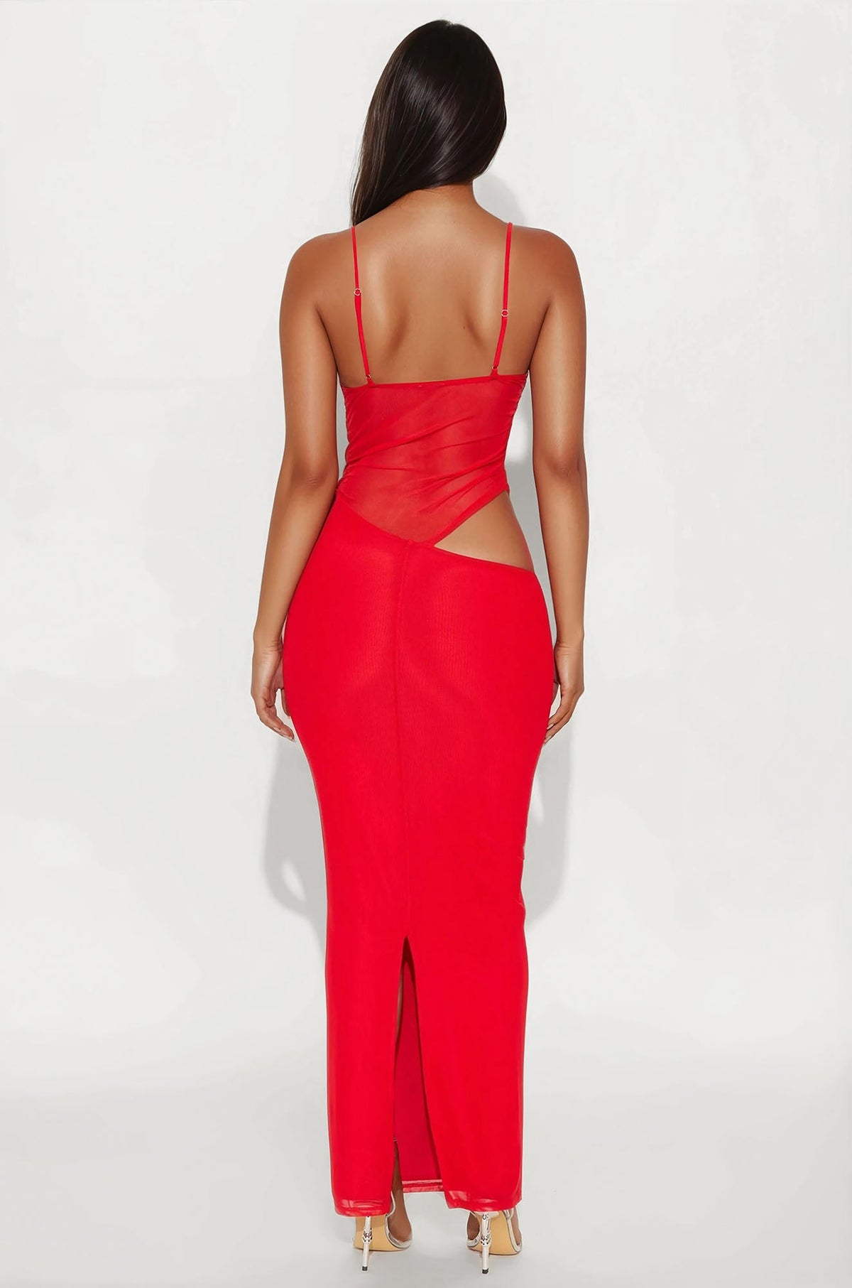 Maria Mesh Cut Out Maxi Dress - Tomato Red