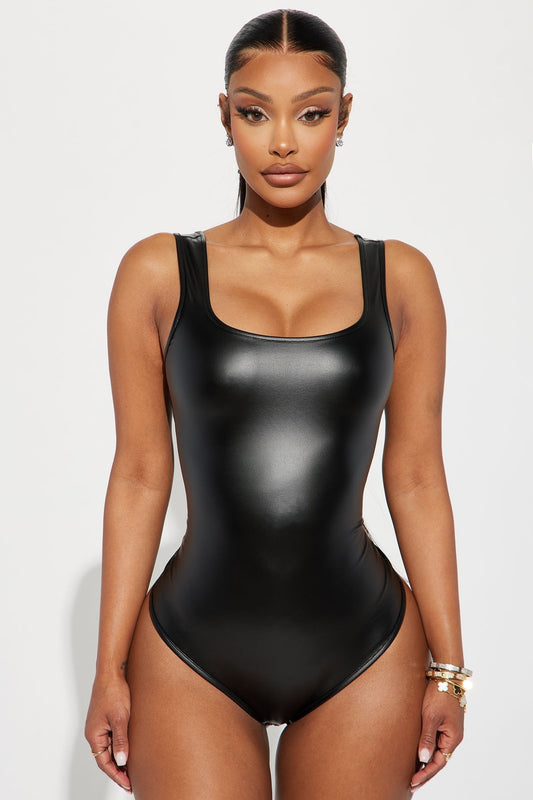 Kayeden Faux Leather Bodysuit - Black