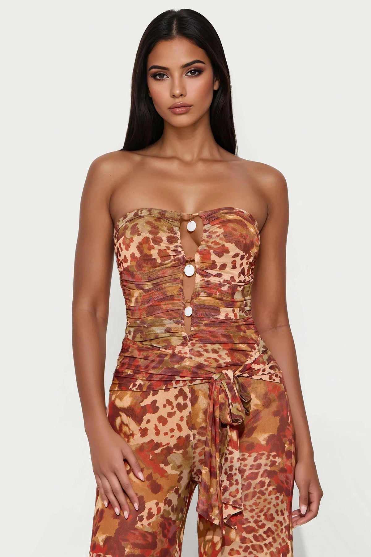 Keep It A Secret Mesh Jumpsuit - Rust/combo