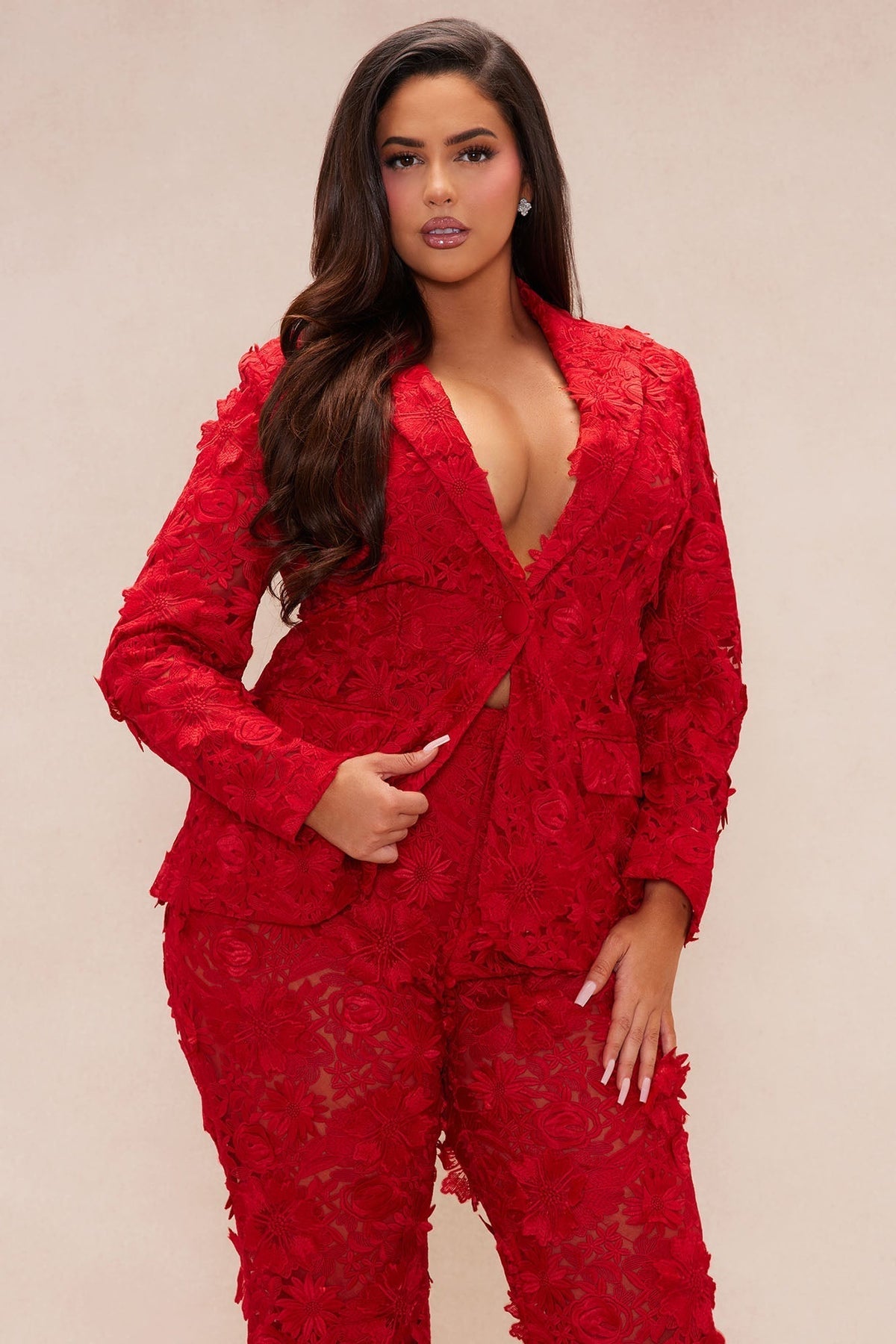Denise Embroidered Blazer - Red