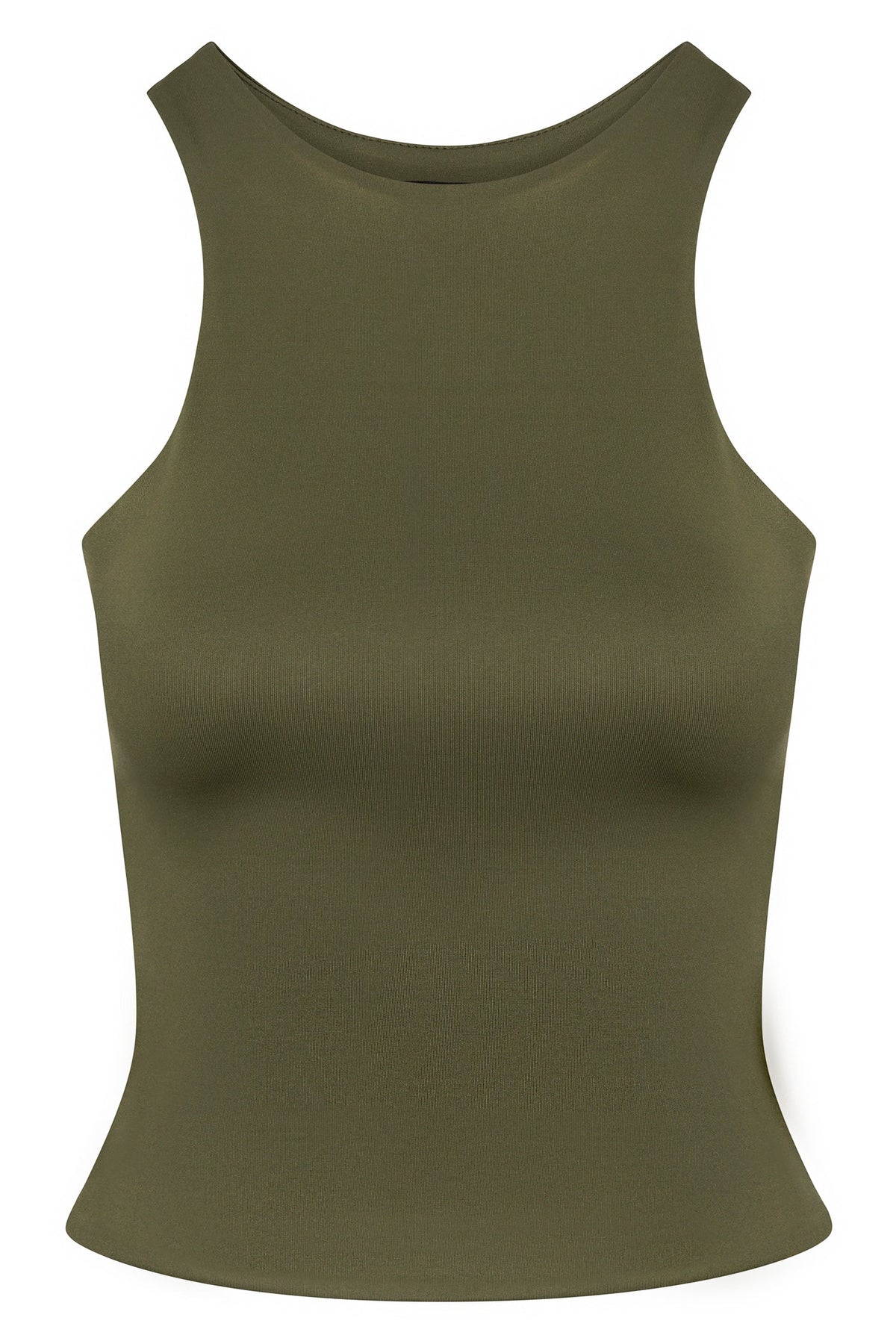 Contour Double Lined High Neck Tank Top - Military Green
