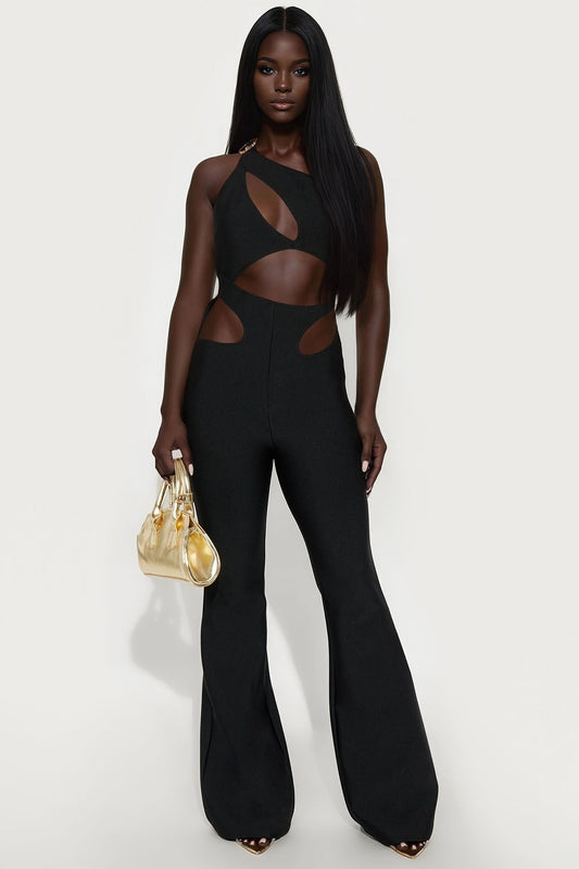 Alina Bandage Flare Leg Jumpsuit - Black