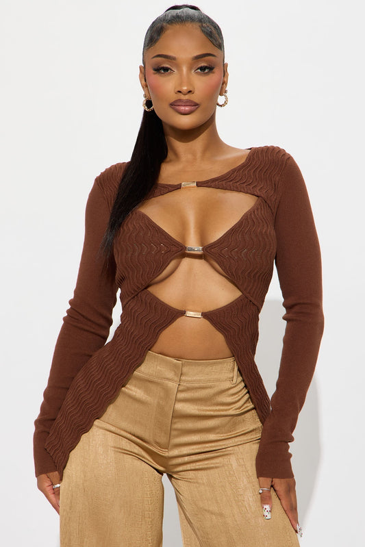 Come My Way Hardware Sweater Top - Chocolate