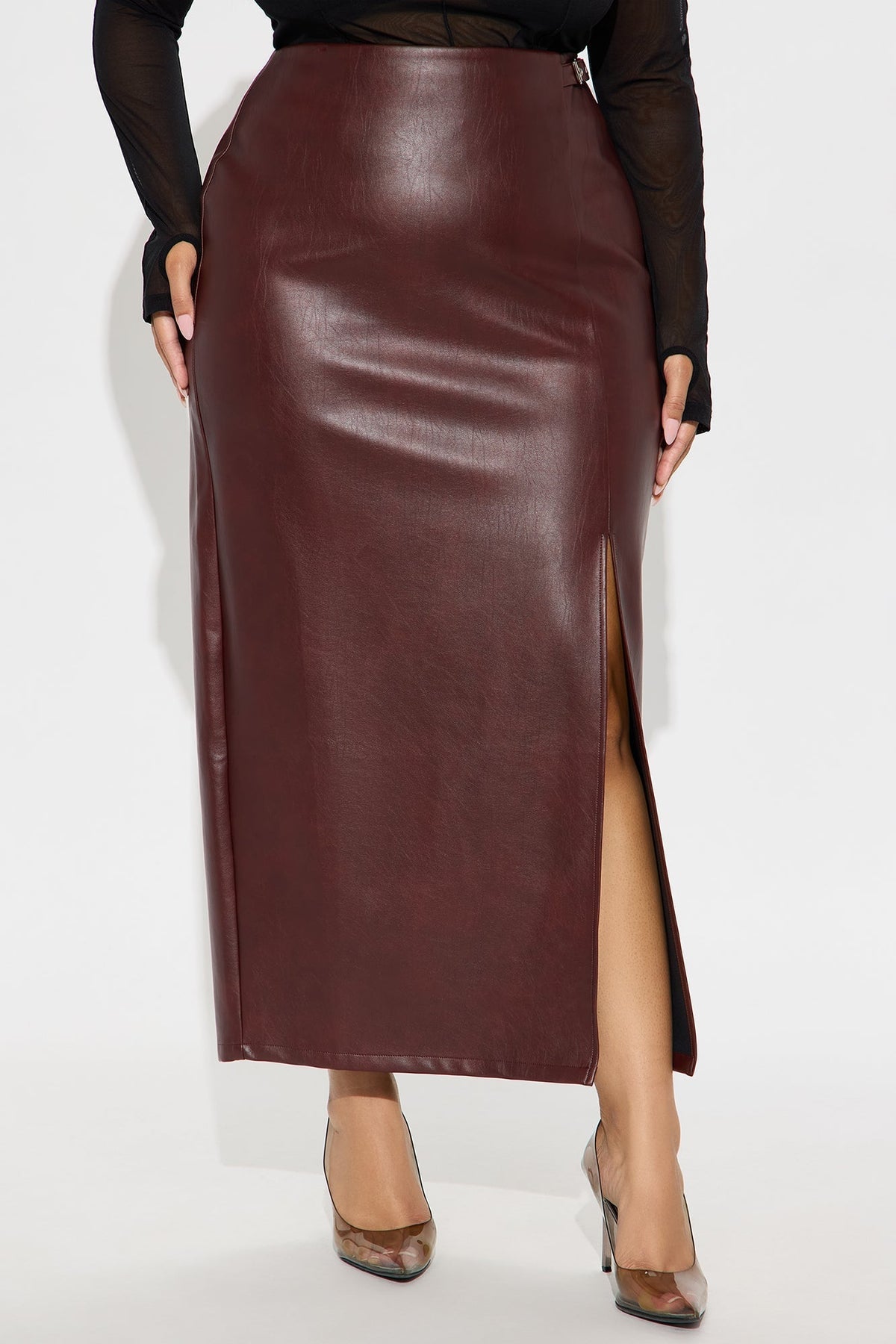 Bad For You Belted Faux Leather Maxi Skirt - Burgundy
