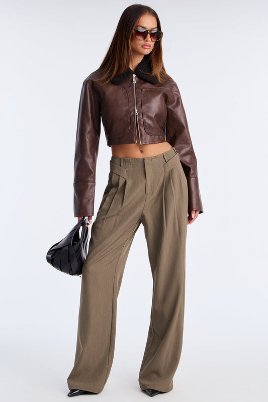 Business Plan Pleated Wide Leg Trouser Pant 32″ - Olive