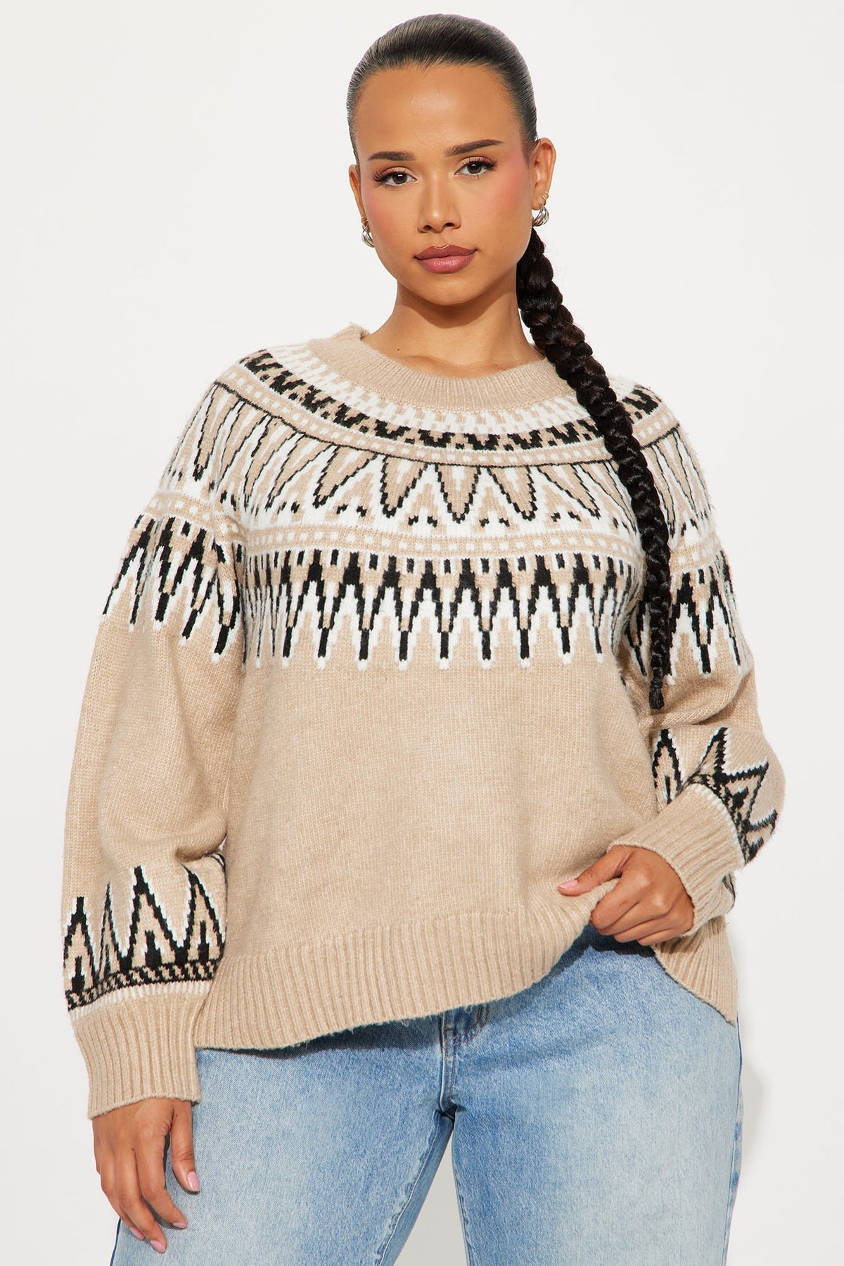 Talk To Me Fair Isle Sweater - Taupe/combo
