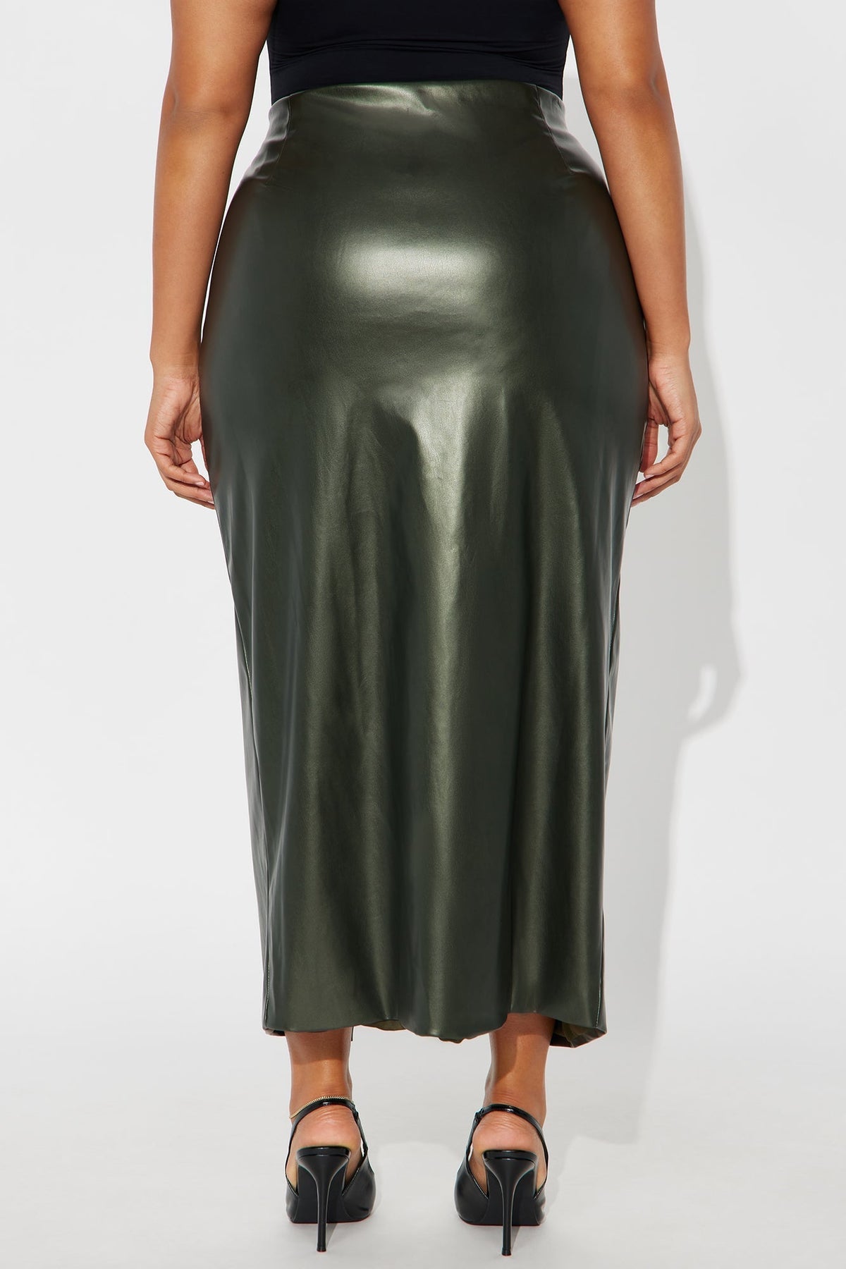 Not That Into You Faux Leather Maxi Skirt - Military Green
