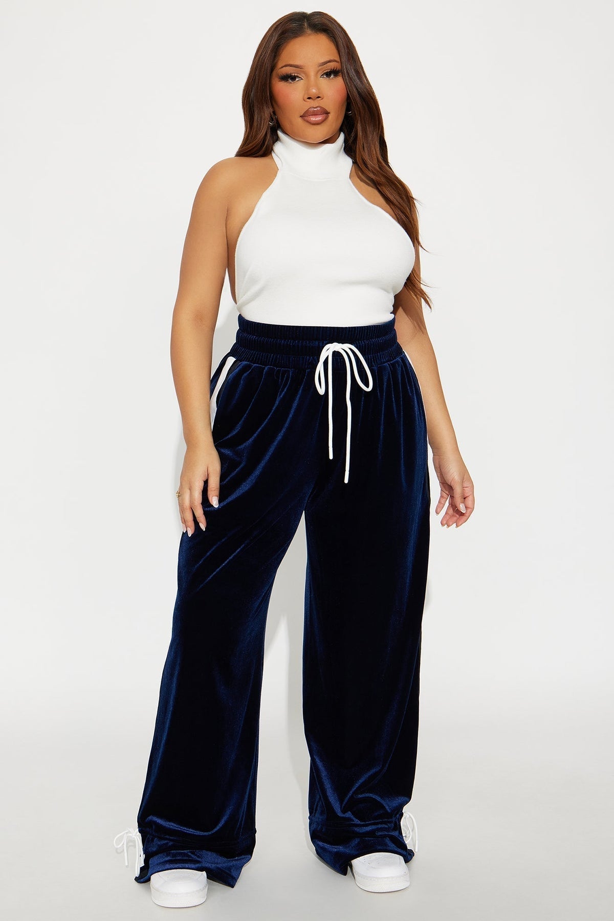 Tease You Velvet Wide Leg Track Pant 32 - Blue/combo