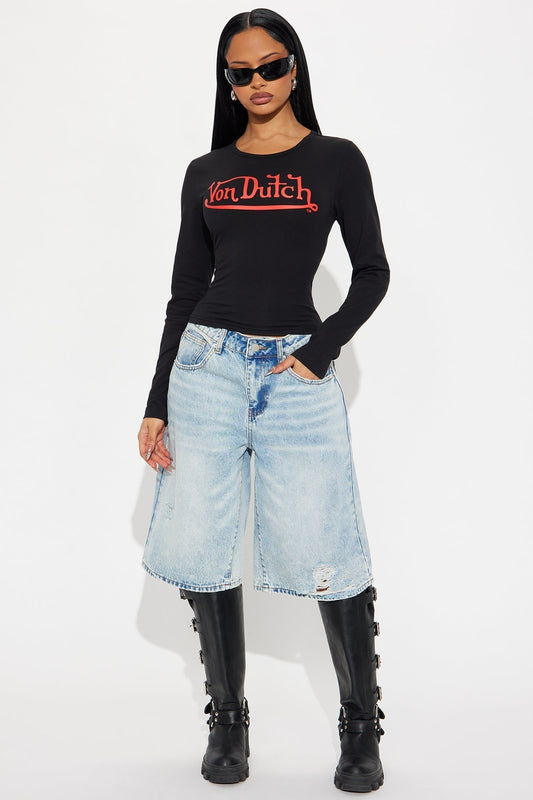 Social Club Ripped Denim Jorts - Light Wash