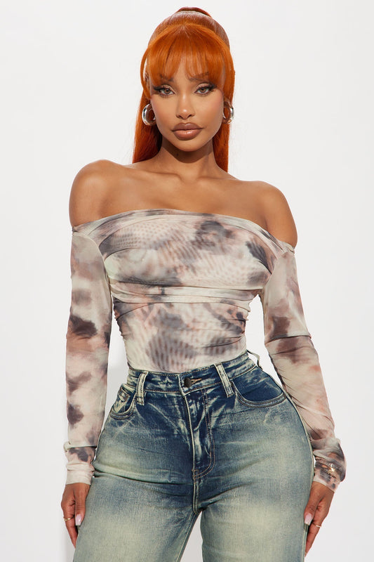 Wild Romance Off Shoulder Top - Brown/combo