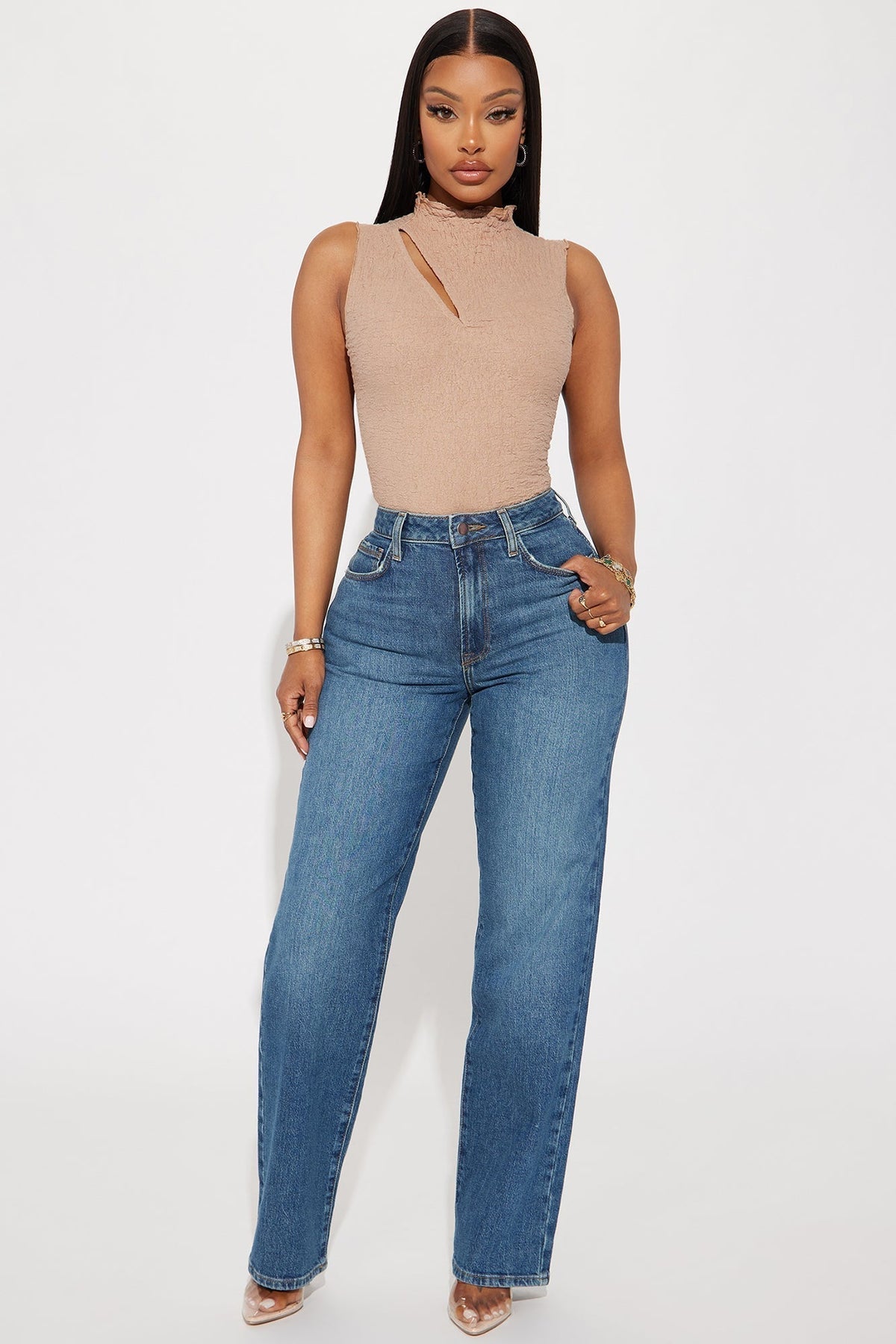 Kiss And Tell High Rise Low Stretch Straight Leg Jeans - Vintage Wash