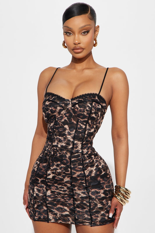 Leila Leopard Lace Micro Mini Dress - White/combo