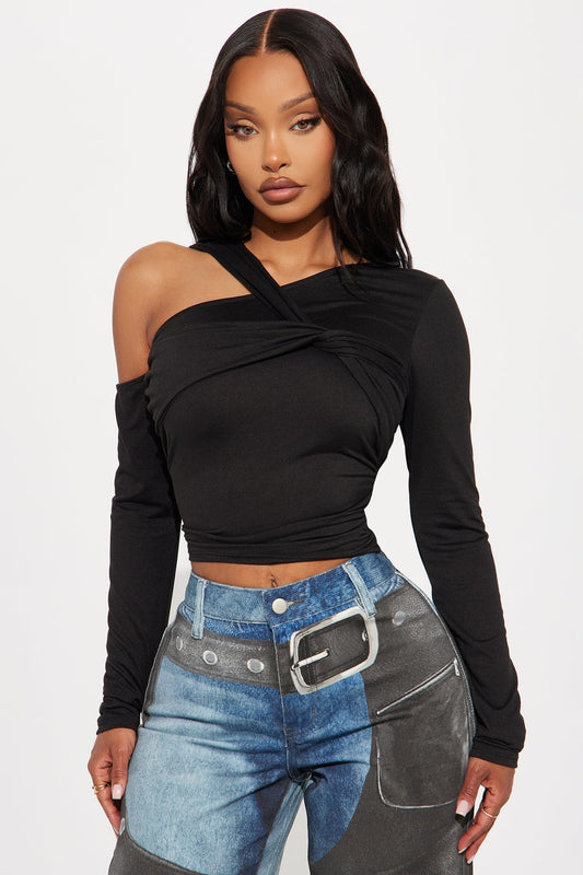 Emory Twist Off Shoulder Top - Black