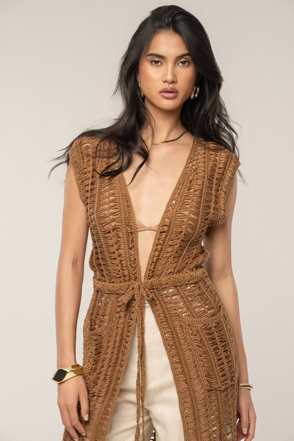 Taupe Marcelle Crochet Maxi Dress