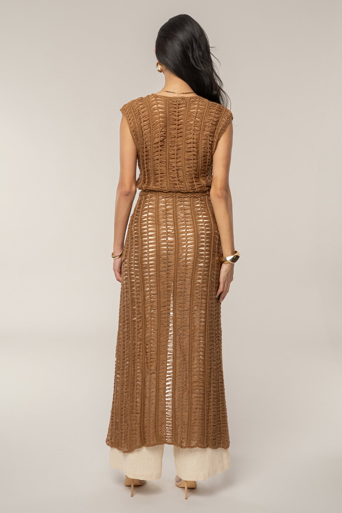 Taupe Marcelle Crochet Maxi Dress