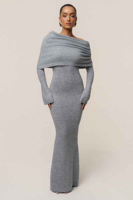Grey Soft Haven Off-Shoulder Dress
