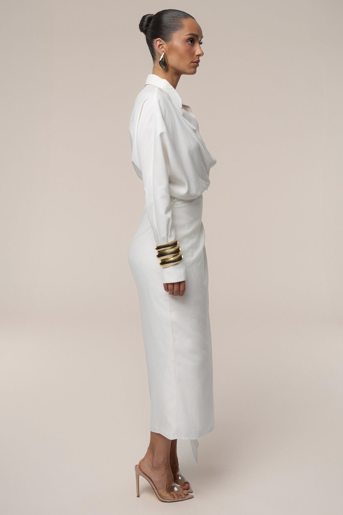 Ivory Skyline Wrap Midi Dress