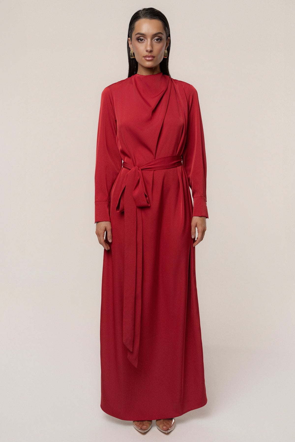Red Victoria Satin Maxi Dress