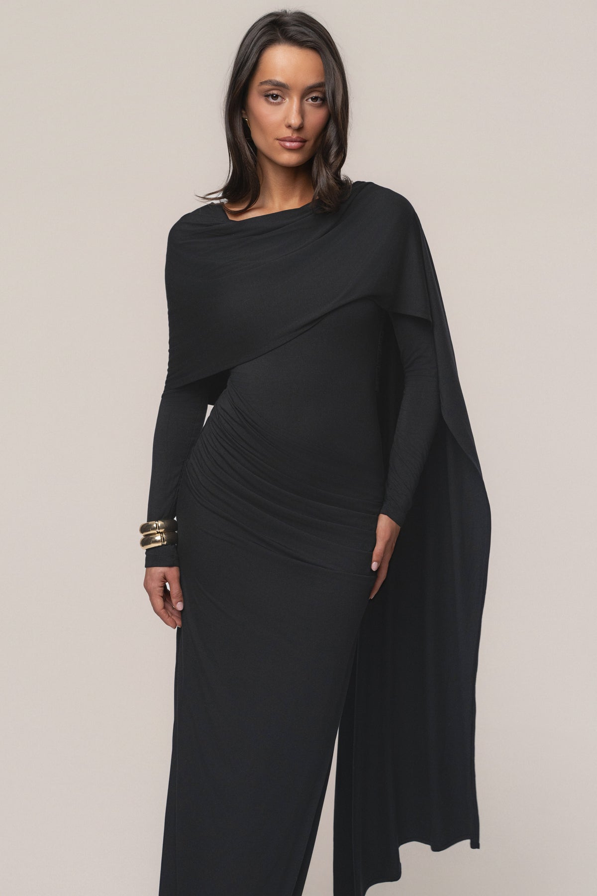 Black Glitz Asymmetric Maxi Dress