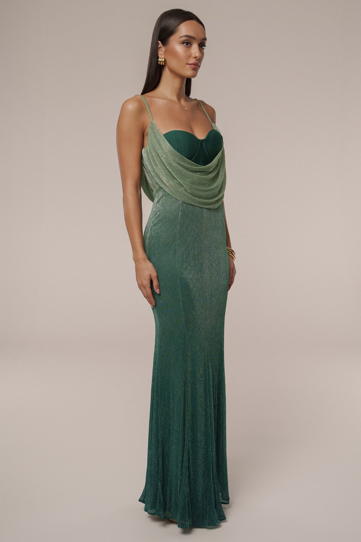 Green Shimmery Nights Maxi Dress